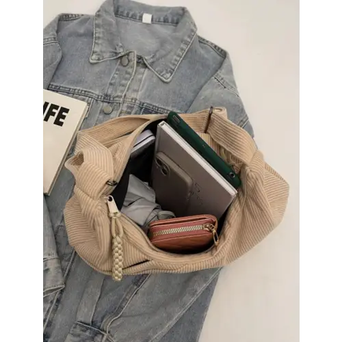 Beige Corduroy Shoulder Bag
