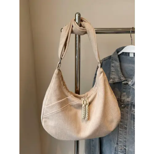 Beige Corduroy Shoulder Bag Beige One Size