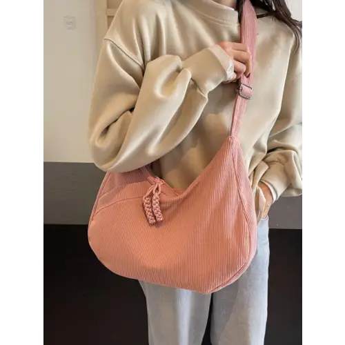 Beige Corduroy Shoulder Bag