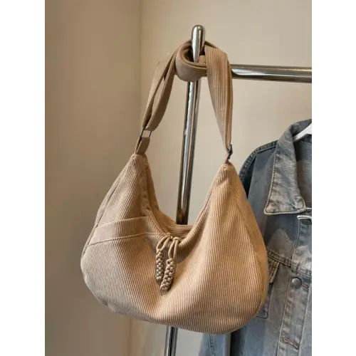 Beige Corduroy Shoulder Bag