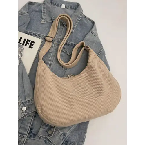 Beige Corduroy Shoulder Bag