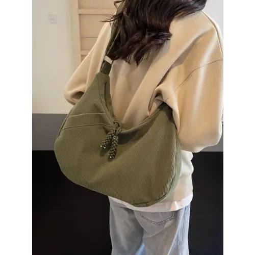 Beige Corduroy Shoulder Bag