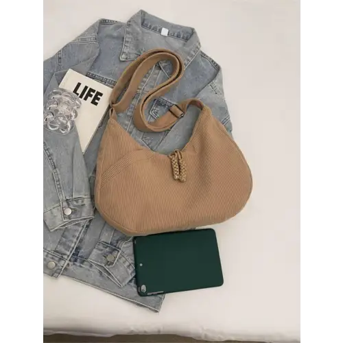 Beige Corduroy Shoulder Bag