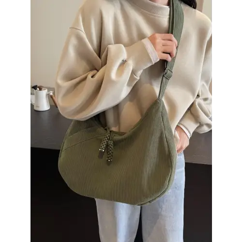 Beige Corduroy Shoulder Bag
