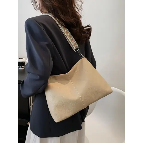 Chic Beige Leather Geometric Pattern Strap Shoulder Bag Tan One Size