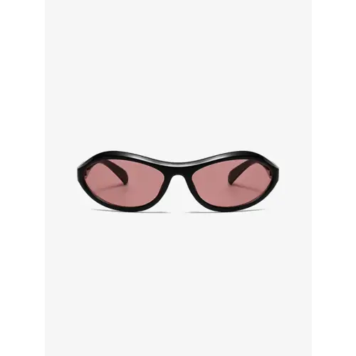 Black Framed Cat Eye Polycarbonate Sunglasses with Pink Lenses