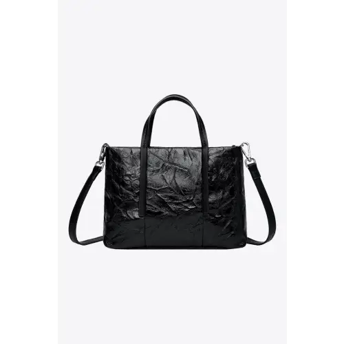 Chic Black Leather Handbag Black One Size