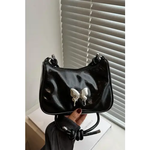 Chic Black Patent Leather Butterfly PU Leather Knotted Strap Shoulder Bag