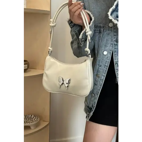 Chic Black Patent Leather Butterfly PU Leather Knotted Strap Shoulder Bag