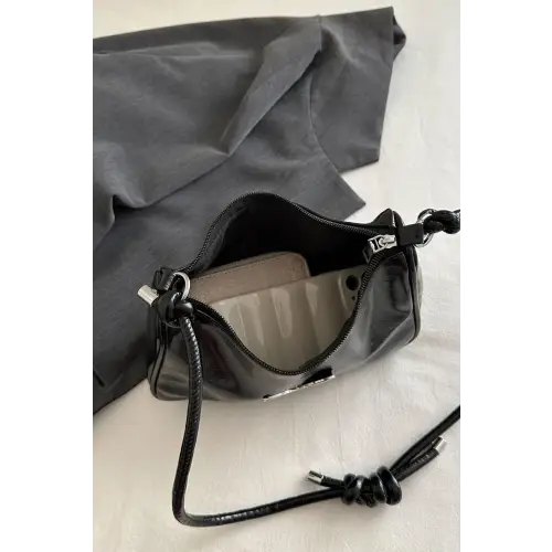 Chic Black Patent Leather Butterfly PU Leather Knotted Strap Shoulder Bag