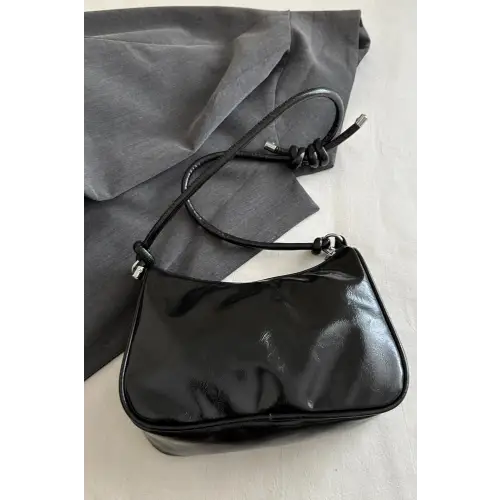 Chic Black Patent Leather Butterfly PU Leather Knotted Strap Shoulder Bag