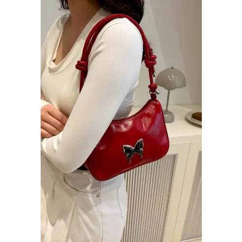 Chic Black Patent Leather Butterfly PU Leather Knotted Strap Shoulder Bag