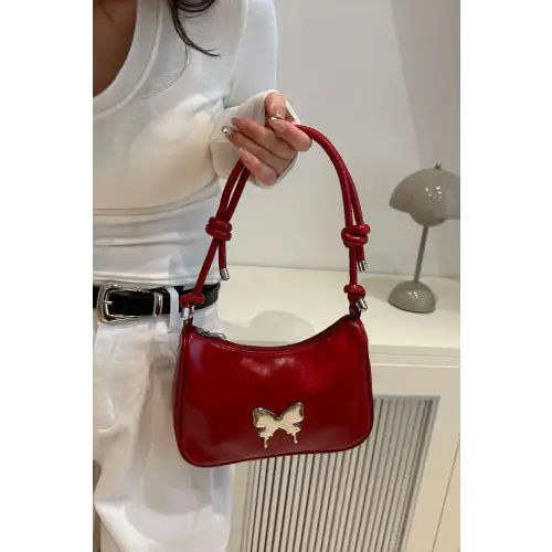 Chic Black Patent Leather Butterfly PU Leather Knotted Strap Shoulder Bag
