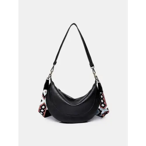 Chic Brown Crescent Strap Crossbody Bag with Removable Leather Strap