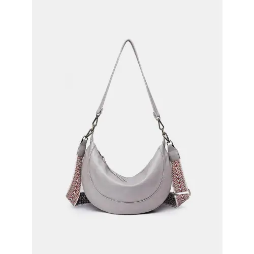 Chic Brown Crescent Strap Crossbody Bag with Removable Leather Strap