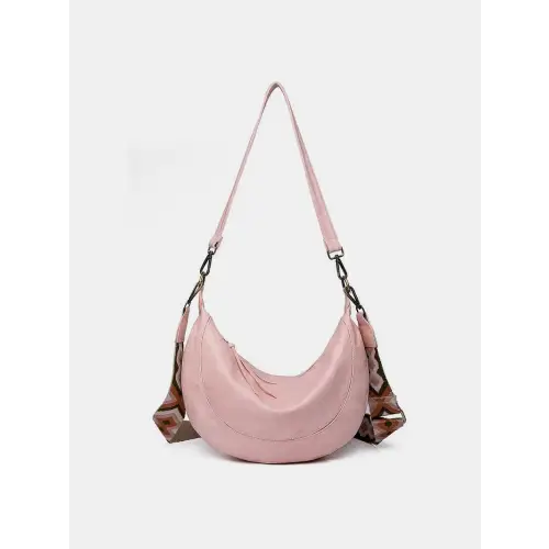 Chic Brown Crescent Strap Crossbody Bag with Removable Leather Strap