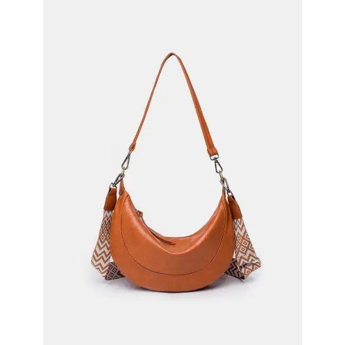 Chic Brown Crescent Strap Crossbody Bag with Removable Leather Strap Terracotta One Size