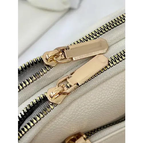 Chic Cream Leather Single Strap Crossbody Bag with Patterned Strap