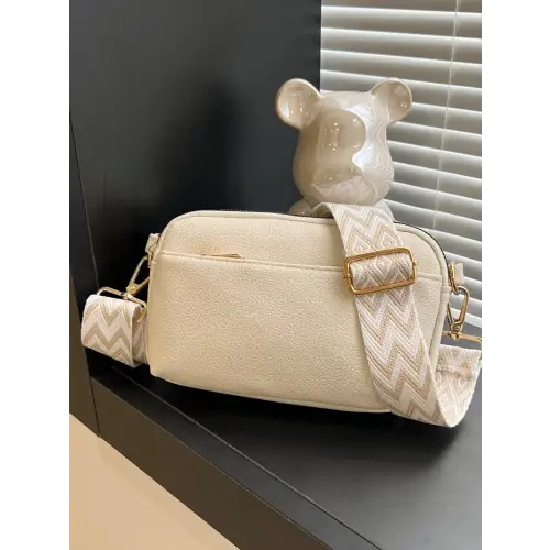 Chic Cream Leather Single Strap Crossbody Bag with Patterned Strap Beige One Size