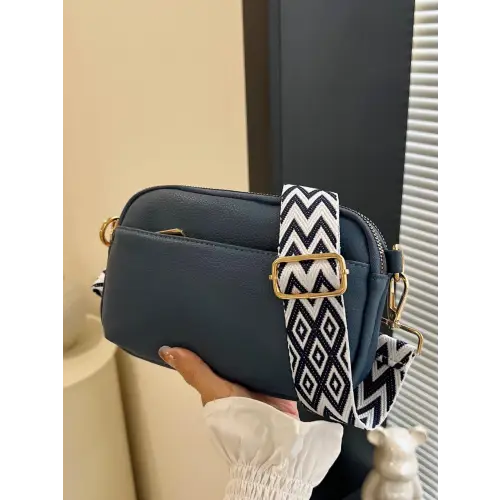 Chic Cream Leather Single Strap Crossbody Bag with Patterned Strap