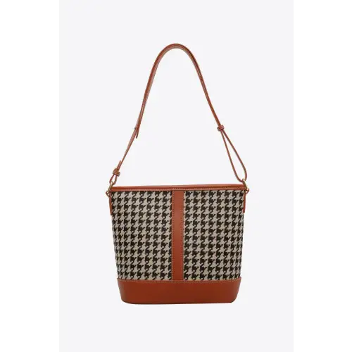 Chic Houndstooth PU Leather Shoulder Bag Caramel One Size