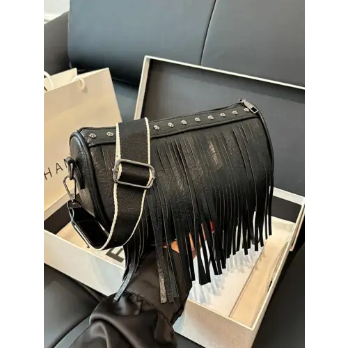 Chic Leather Fringe Studded Crossbody Bag for Stylish Adventures