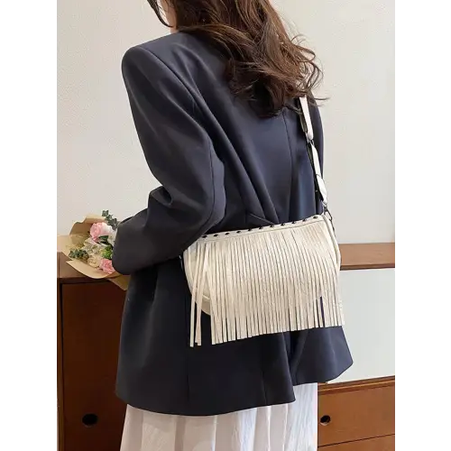 Chic Leather Fringe Studded Crossbody Bag for Stylish Adventures