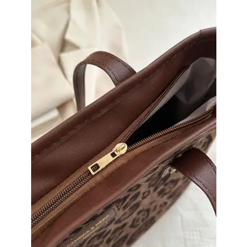 Chic Leopard Polyester Tote Bag with Stylish Brown Straps
