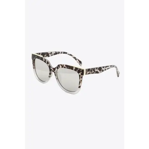 Chic Leopard Print Rim Sunglasses with Tortoiseshell Polycarbonate Frame Light Gray One Size