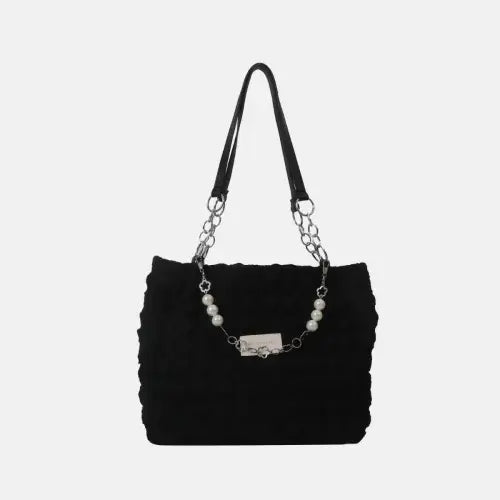 Chic Mint Bubble Textured Tote Bag with Pearl Accents