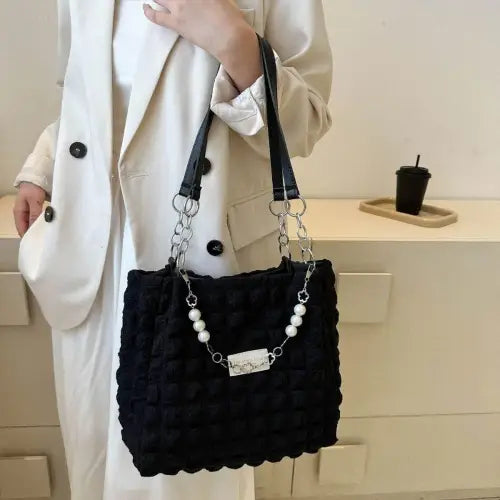 Chic Mint Bubble Textured Tote Bag with Pearl Accents
