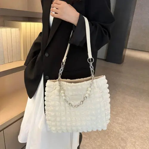 Chic Mint Bubble Textured Tote Bag with Pearl Accents