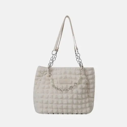 Chic Mint Bubble Textured Tote Bag with Pearl Accents