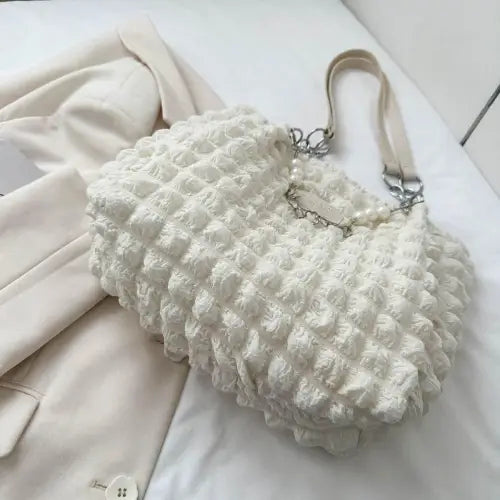 Chic Mint Bubble Textured Tote Bag with Pearl Accents
