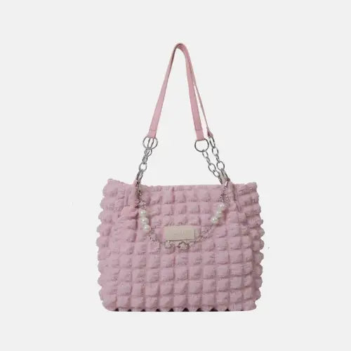 Chic Mint Bubble Textured Tote Bag with Pearl Accents