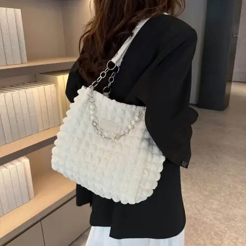 Chic Mint Bubble Textured Tote Bag with Pearl Accents