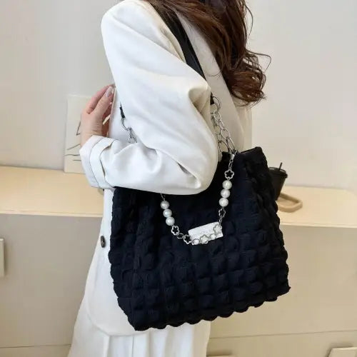 Chic Mint Bubble Textured Tote Bag with Pearl Accents