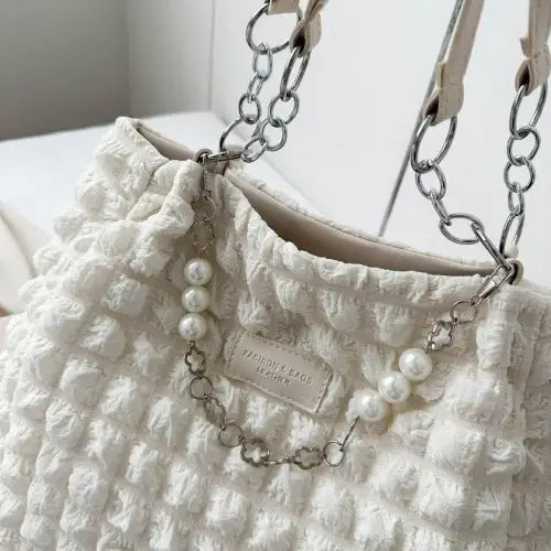 Chic Mint Bubble Textured Tote Bag with Pearl Accents
