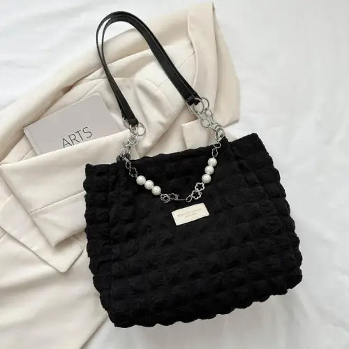 Chic Mint Bubble Textured Tote Bag with Pearl Accents