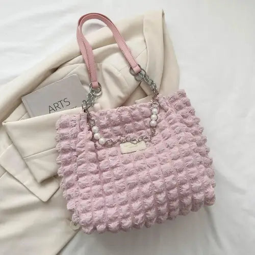 Chic Mint Bubble Textured Tote Bag with Pearl Accents