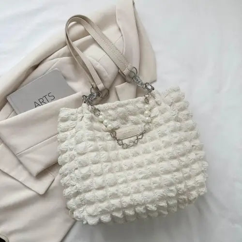 Chic Mint Bubble Textured Tote Bag with Pearl Accents