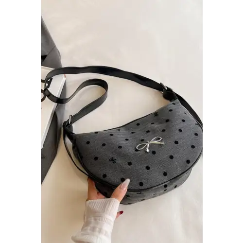 Chic Polka-Dotted Crossbody Bag with Polyester Printed Adjustable Strap
