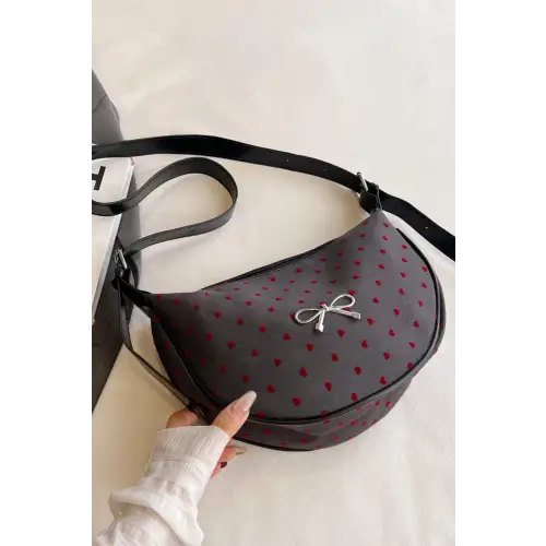 Chic Polka-Dotted Crossbody Bag with Polyester Printed Adjustable Strap