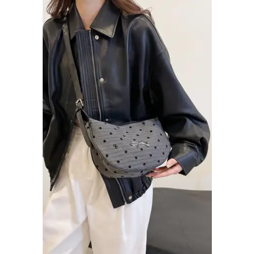 Chic Polka-Dotted Crossbody Bag with Polyester Printed Adjustable Strap