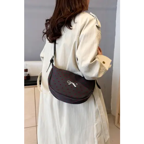 Chic Polka-Dotted Crossbody Bag with Polyester Printed Adjustable Strap