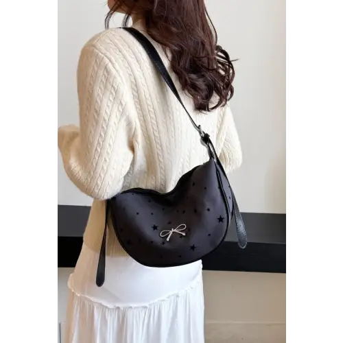 Chic Polka-Dotted Crossbody Bag with Polyester Printed Adjustable Strap