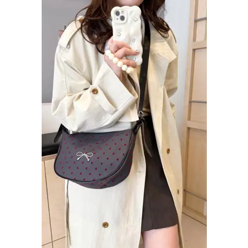 Chic Polka-Dotted Crossbody Bag with Polyester Printed Adjustable Strap