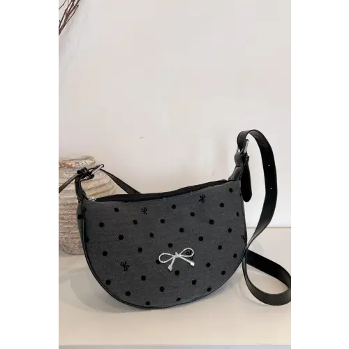Chic Polka-Dotted Crossbody Bag with Polyester Printed Adjustable Strap