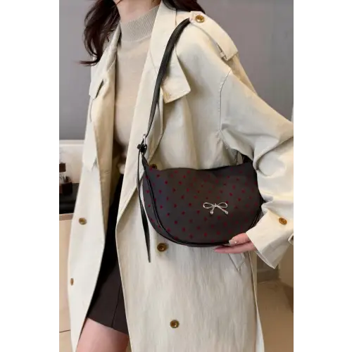 Chic Polka-Dotted Crossbody Bag with Polyester Printed Adjustable Strap