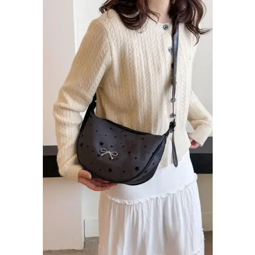 Chic Polka-Dotted Crossbody Bag with Polyester Printed Adjustable Strap